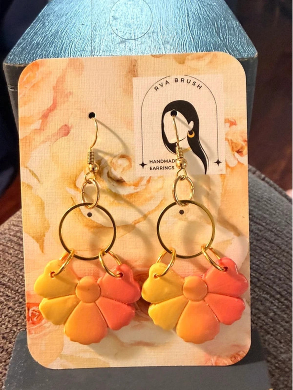 Peach Yellow Floral Dangle Earrings